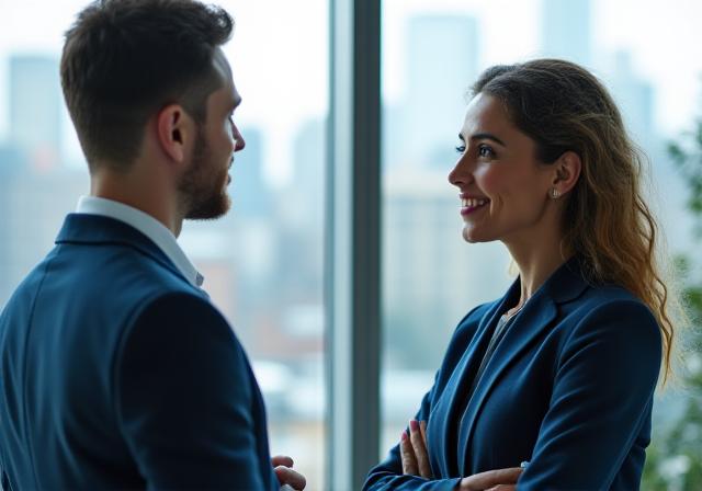 Two professionals shaking hands in a modern workspace